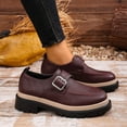 thumbnail image 4 of Vibrex Womens Platform Loafers Women's Loafers with Metal Buckle Platform Sole Burgundy Black Comfort Slip On Shoes Women's Shoes,Size:9.5, 4 of 9