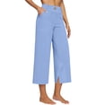 thumbnail image 4 of MHOSTAFH Women's Cotton Linen Wide Leg Capris High Waisted Front Zipper Button Cropped Trousers Summer Casual Office Capri Pants, 4 of 6