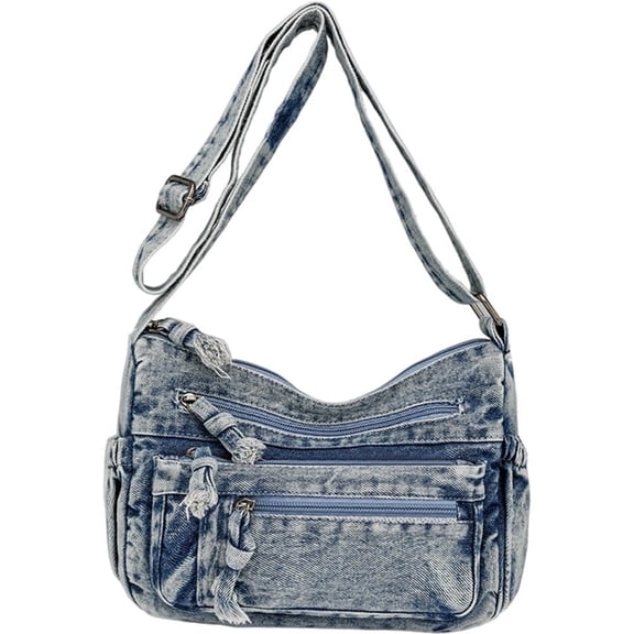 Vjnyvs Retro Denim Crossbody Bag for Women – Multi-Compartment Shoulder Purse
