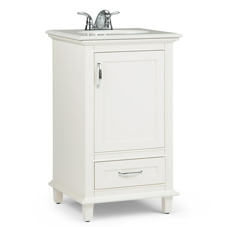 Wyndenhall Newton 20 Inch Bath Vanity In Soft White With Bombay White Engineered Quartz Marble Top