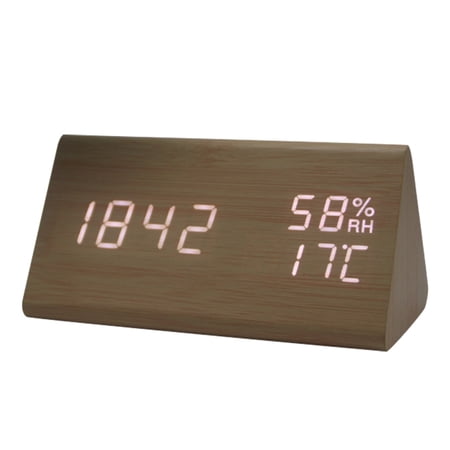 Hatch Alarm Clock Modern New Temperature And Humidity Multifunctional Silent Led Wooden Student Electronic Bedside Desk White Letter Model