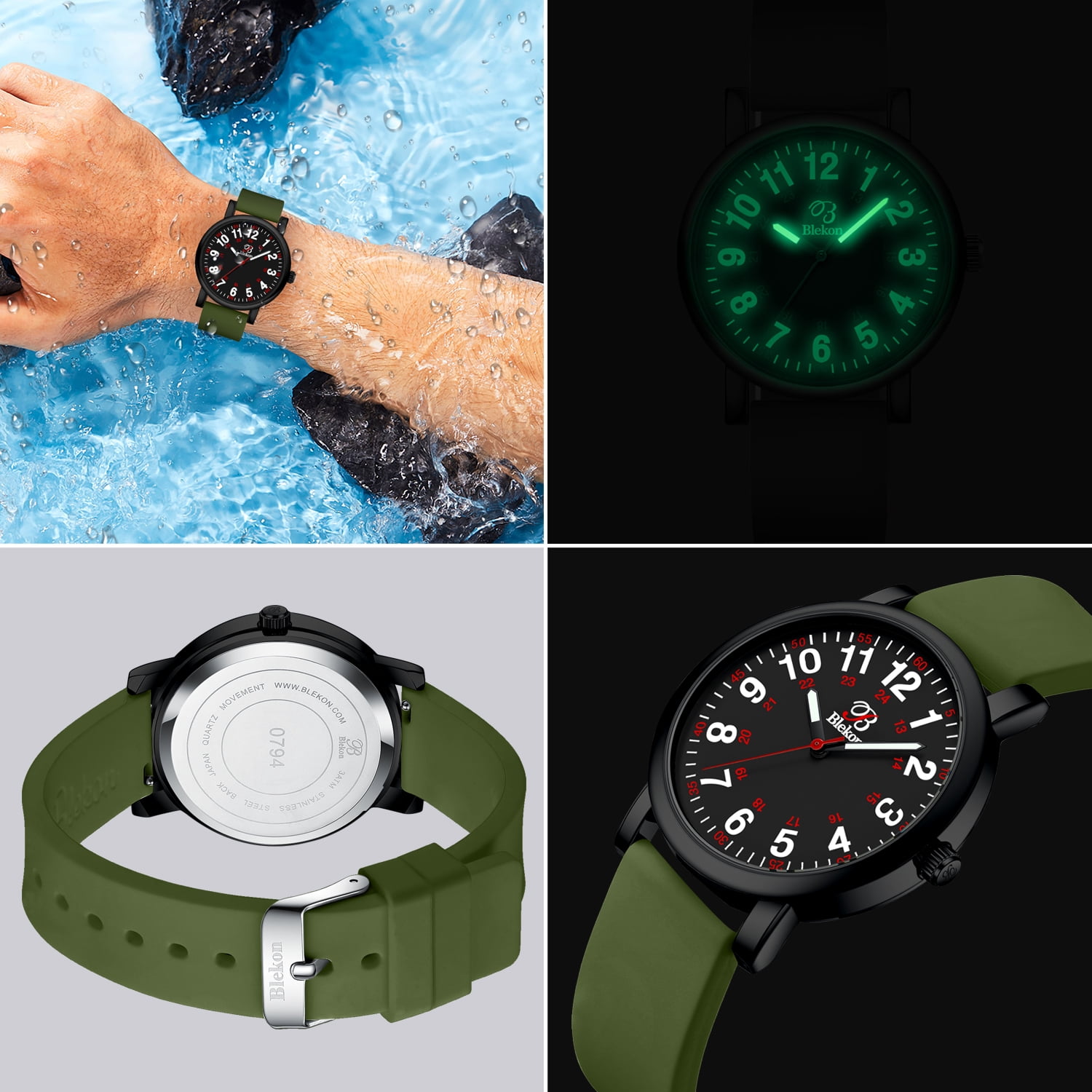 Blekon Original Nurse Watch for Medical Professionals and Students â€“ Various Scrub Colors, Easy Read Dial, Military Time with Second Hand, Silicone Band, 3 ATM Water Resistant