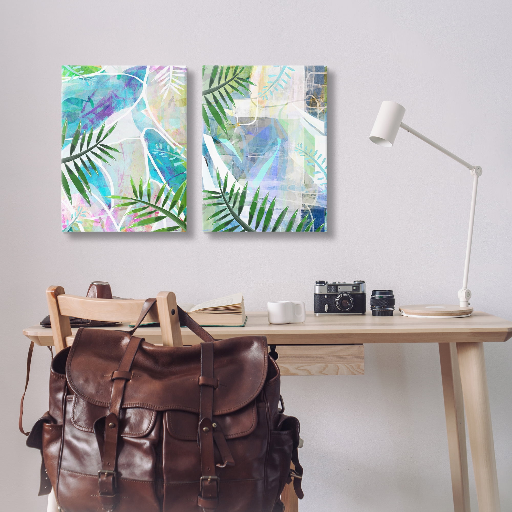 Stupell Industries Abstract Pastel Palm Shapes Plants & Flowers Painting Wrapped Canvas Art Print Wall Art, 20 x 30, Set of 2