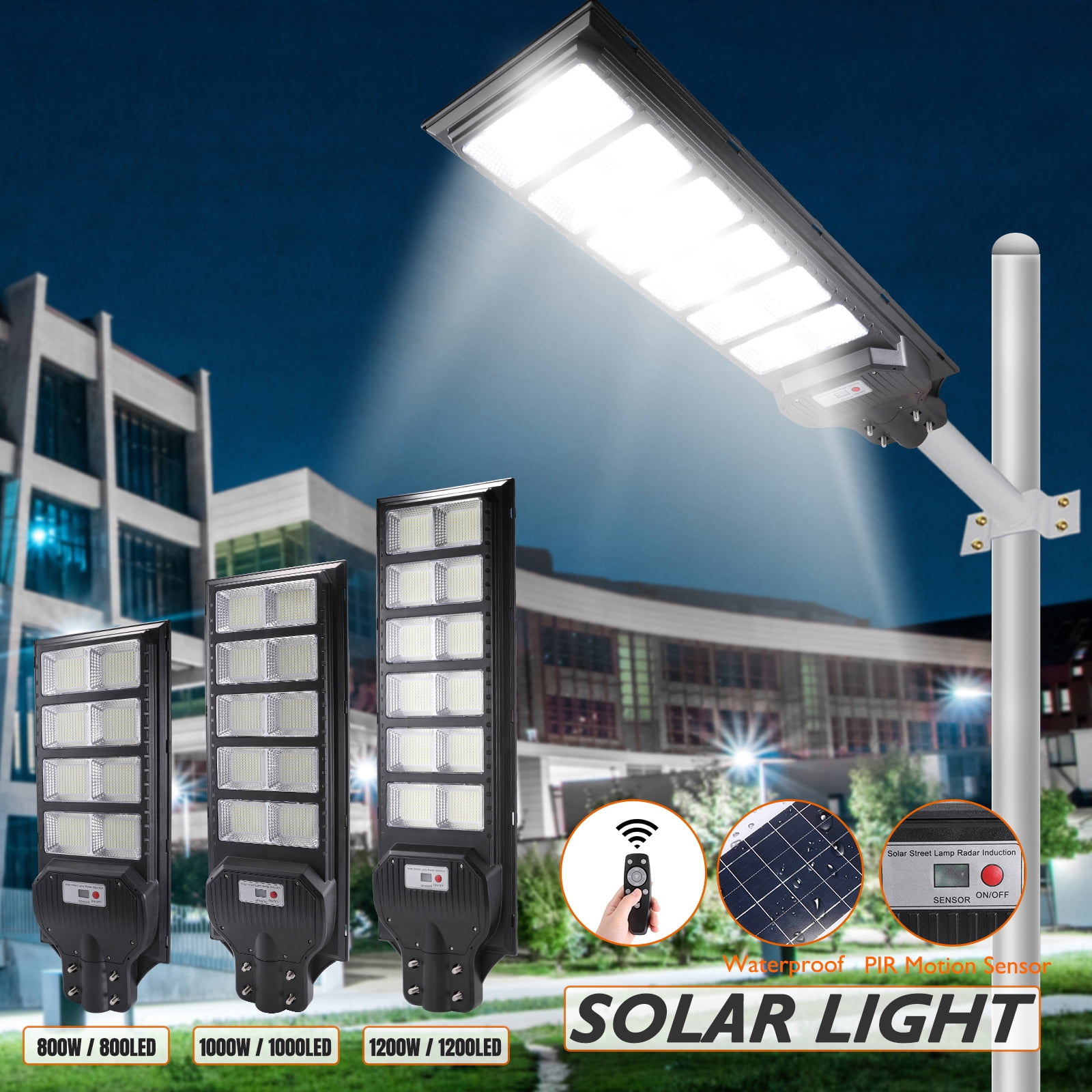 MUCH 800W/1000W/1200W LED Solar Street Lights,with Remote,Motion Sensor, Waterproof