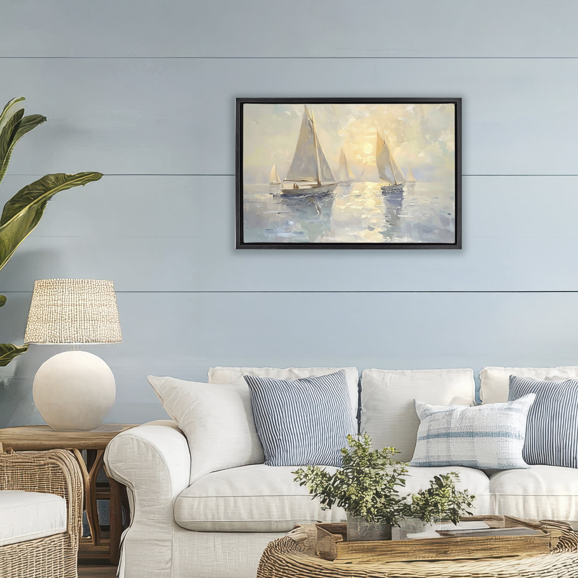 Stupell Industries Sunset Sailboats Glow Black Framed Floater Canvas Wall Art, design by Creative Studio