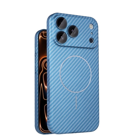 Dteck Magnetic Case for iPhone 17 Pro,Luxury Carbon Fiber PC Case Compatible with Mag Safe Full Camera Lens Protector Shockproof Back Cover,Blue