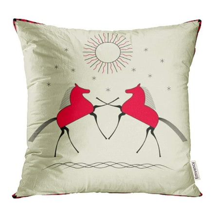Horse Silhouette Painting USART Folk Red Horse Silhouette in The Style Nordic Painting Animal Black Border Craft Pillowcase Cushion Cover 20x20 inch ()