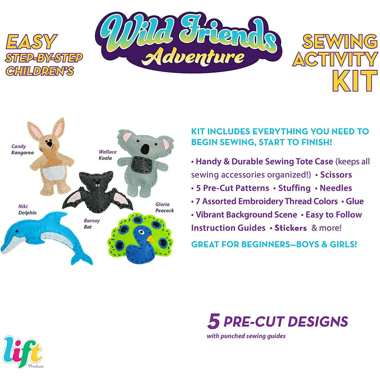 Bryte Adventure Animals Sewing Kit for Kids: A Fun DIY Arts & Crafts  Experience with 5 Pre-Cut Felt Animals, Needles, Thread & Instructions -  For Kids Age 7+, Great Gift For Birthdays
