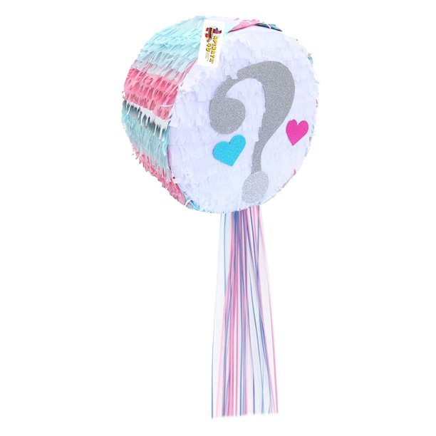 APINATA4U Round Gender Reveal Pull Strings Pinata 16"