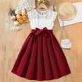 thumbnail image 2 of Plebaso Girls Dresses Waist Bow Flying Sleeve Round Neck Lace Solid Color Dress Girls' Fashion Clothes, 2 of 7