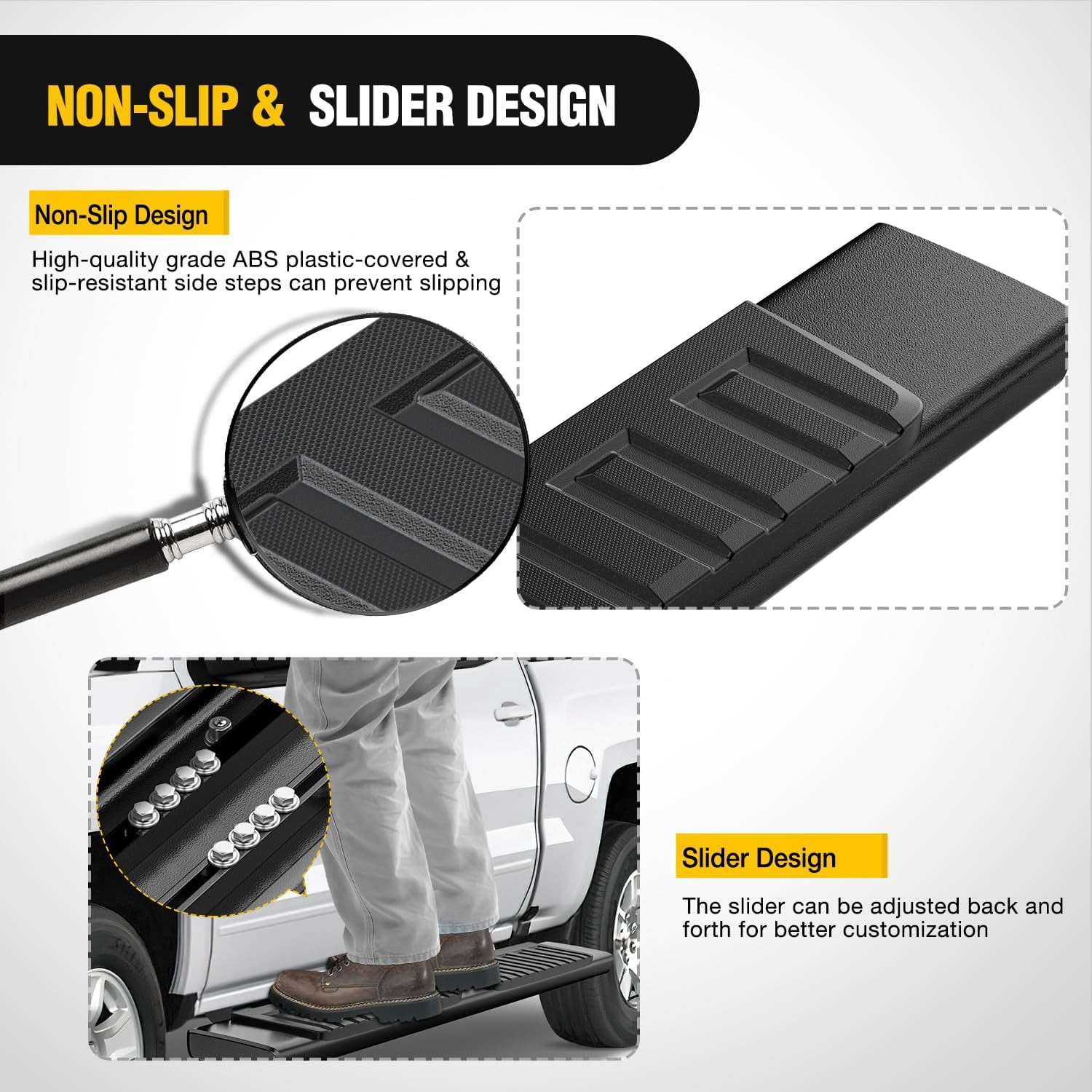 Nilight Running Boards for 2009-2018 Dodge Ram 1500 Quad Cab 2019-2024 Dodge Ram 1500 Classic 2010-2024 Dodge Ram 2500 3500 6inch Slip-Proof Aluminum Bolt-on Side Step Nerf Bars,Black