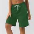 thumbnail image 2 of Summer  Shorts for Women Drawstring Waist Athletic Gym Shorts Casual Loose Long Yoga Shorts with Pockets dark green XX-Large, 2 of 5