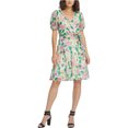 thumbnail image 1 of DKNY Vestido de sobrepelliz ajustado y acampanado con mangas abullonadas para mujer, multicolor, 10, 1 of 1