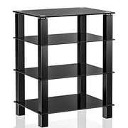 Fitueyes 4-Tier Media Stand Audio/Video Component Cabinet with Glass Shelf for /Apple Tv/Xbox One/ps4 AS406002GB