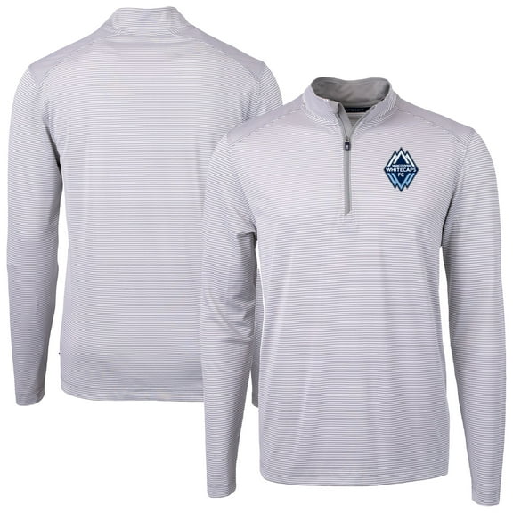 Men's-Cutter & Buck  Gray Vancouver Whitecaps FC Virtue Eco Pique Micro Stripe Recycled Quarter-Zip Pullover Top