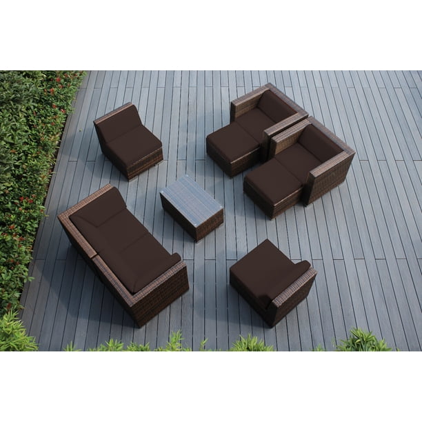 Ohana 9 Piece Outdoor Wicker Patio Furniture Sectional Conversation Set