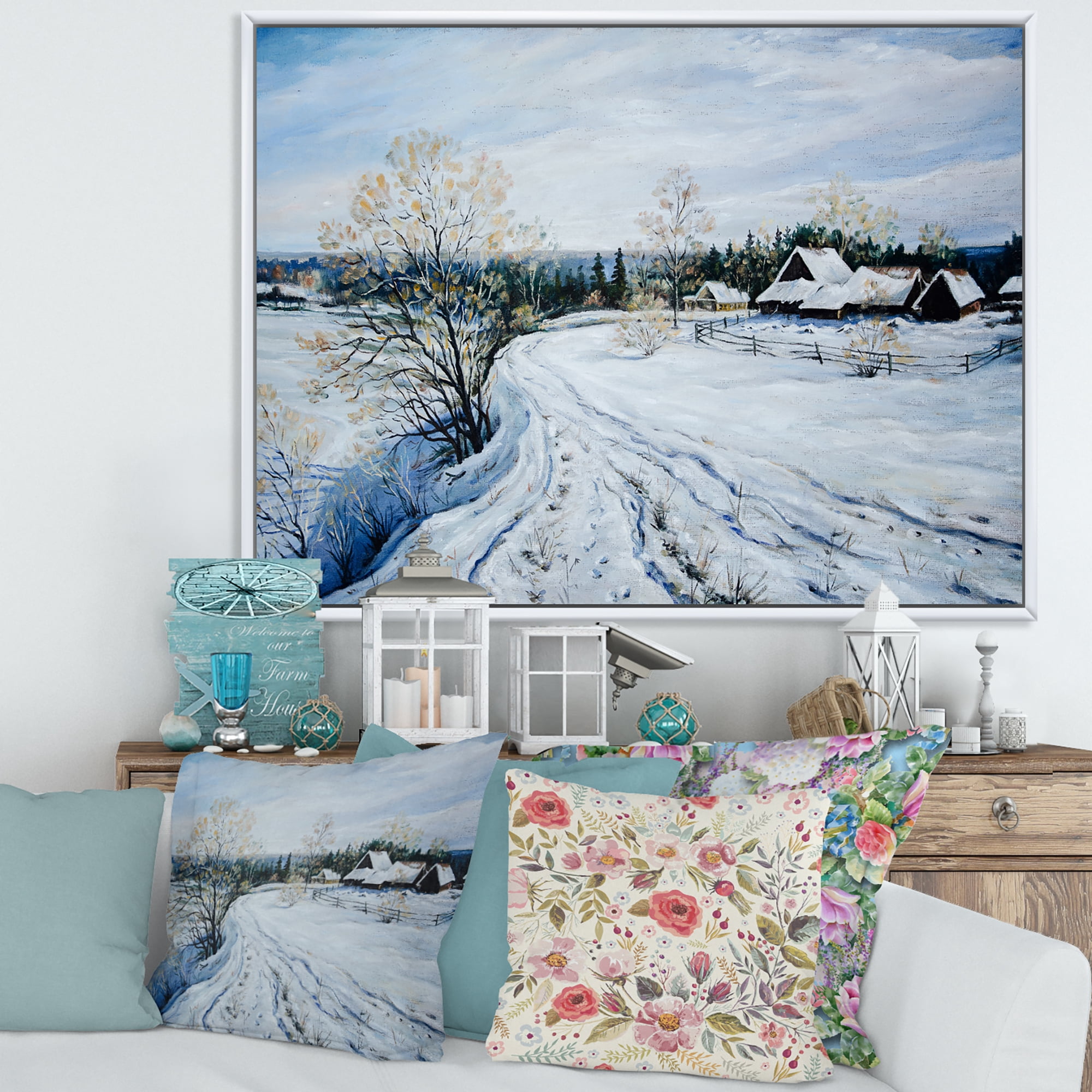 Designart 'Country Road In Winter Times Landscape II' Traditional Framed Canvas Wall Art Print