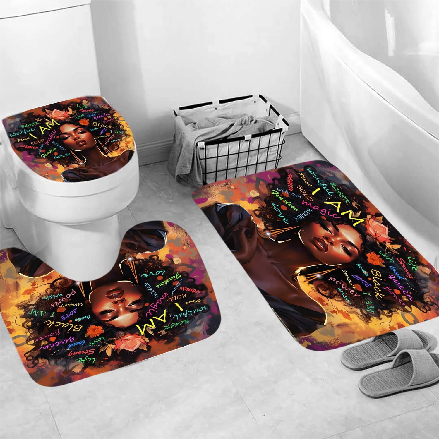 4PCS African King and Queen Shower Curtain Sets with Rugs African American Couple Bathroom Sets with Waterproof Bath Curtains I Choose You Shower Curtains with 12 Hooks Bath Mat 71x71inch
