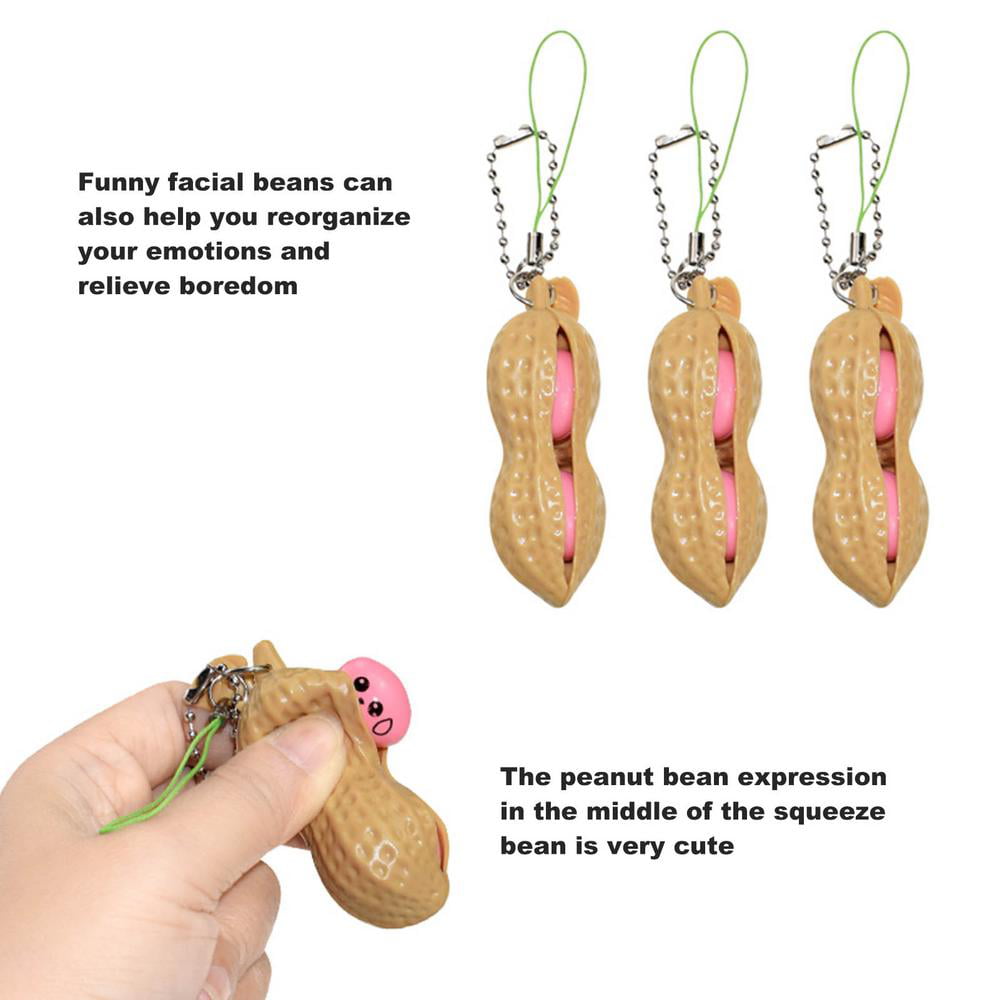 Peanut Soy Toy Key Chain Stress Relief Peanut Soybean Key Chain Toy Sensory Toy Chain Pendant Mobile Phone Key Backpack Present Toy 5 Pieces Mini Funny Peanut Bean Handheld Toy