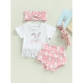 thumbnail image 2 of Bagilaanoe 2Pcs Newborn Baby Girl Easter Outfits Print Short Sleeve Tassel T-shirt Tops + Shorts 6M 9M 12M 18M 24M Infant Short Pants Set, 2 of 8