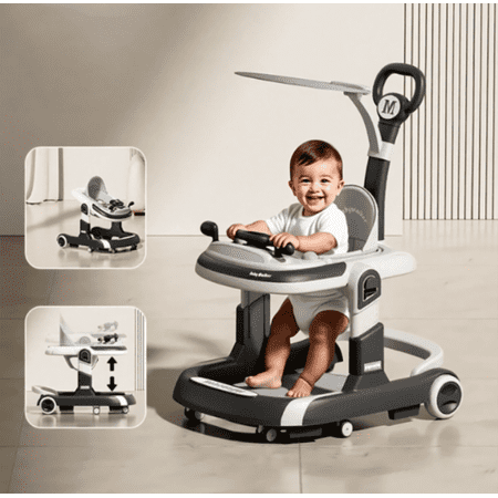 HENG Co. 5-in-1 Foldable Baby Walker with Foot Pads & Handles for Boys and Girls 6-24 Months, Black