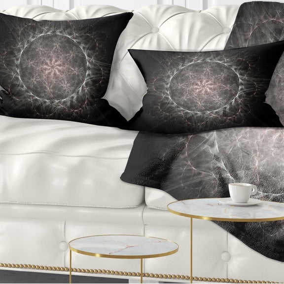 Designart Rounded Silver Glowing Fractal Flower - Floral Throw Pillow - 12x20