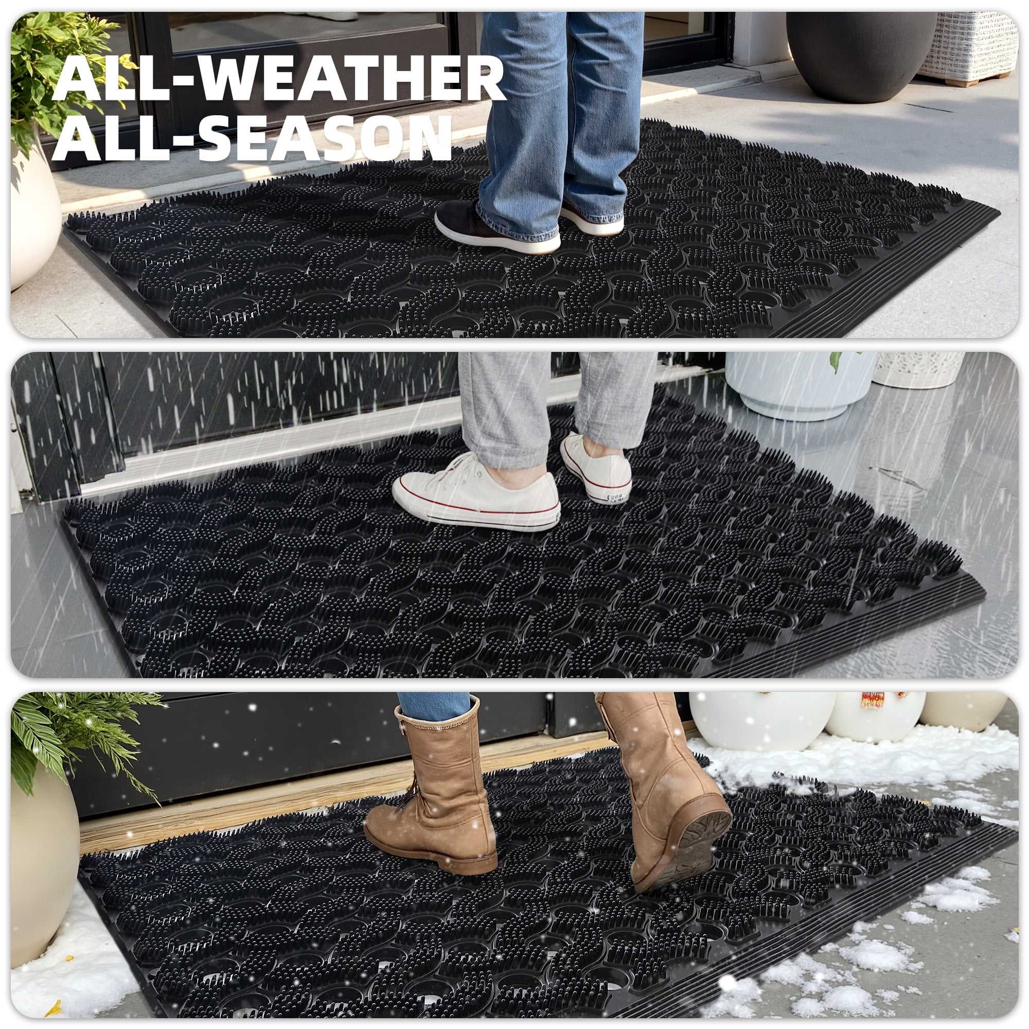 PABUBE Outdoor Doormat ,Durable Interlocking Welcome Mat, Dirt Trapper Rubber Mat and Non-Slip Low Pile Doormat for Entry Rug,Black, 17" x 30"