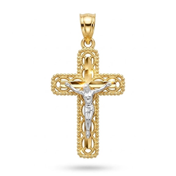 Charm America - Gold Two-Tone Open Crucifix Charm - 14 Karat Solid Gold