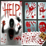 Toodour Halloween Bloody Window Clings Posters Bloody Handprint Sticker Party Decoration Haunted House Door Cover Creepy School Dormitory Window Decoration