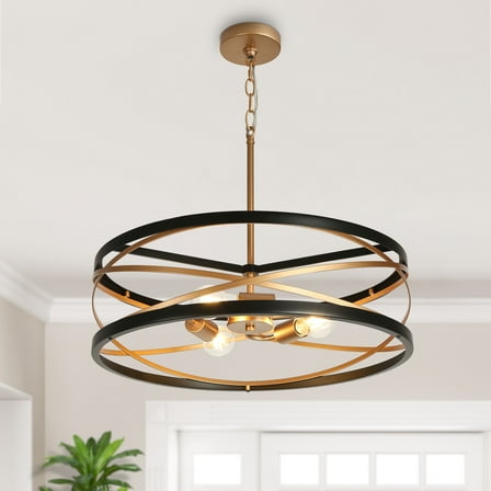 LNC Thranifyra 3-Light Matte Black Modern/Contemporary Led Cage Chandelier