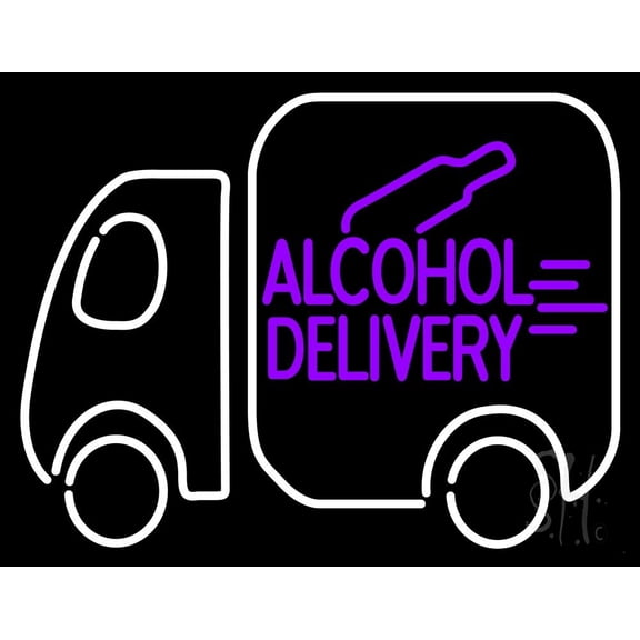 Alcohol Delivery LED Neon Sign 15 x 19 - inches, Clear Edge Cut Acrylic Backing, with Dimmer - Bright and Premium built indoor LED Neon Sign for restaurant window and interior decor.