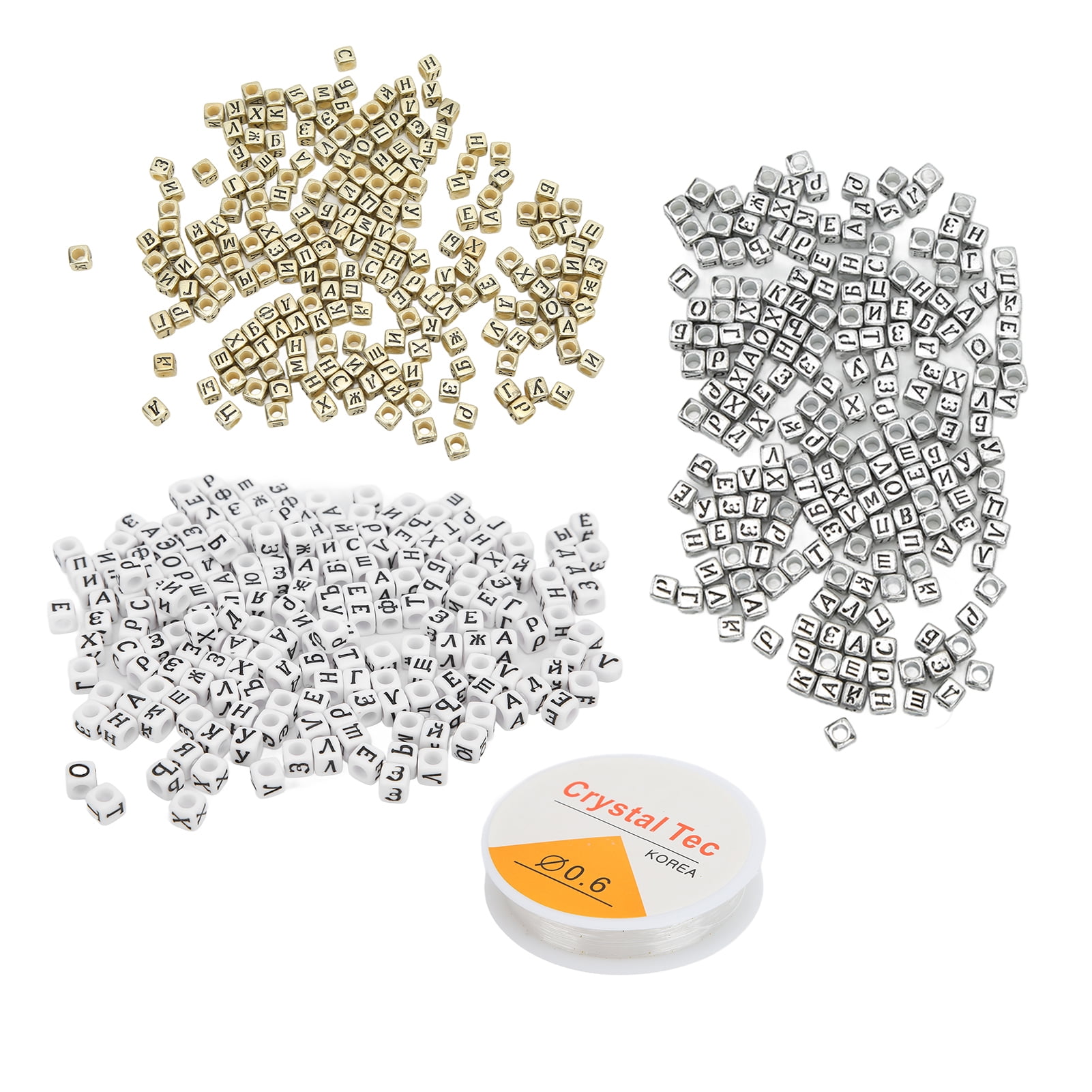 200 Perles Alphabet En Acrylique Blanche - Ronde 7mm X 3mm - Lettres Aléatoires - Neuves
