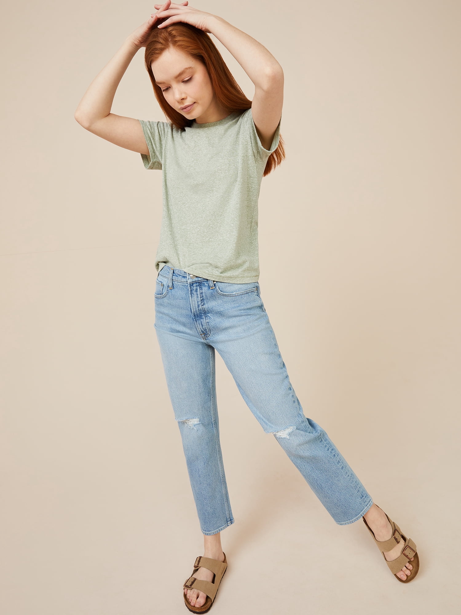 Free Assembly Women's Ringer Tee with Short Sleeves, Sizes XS-XXXL