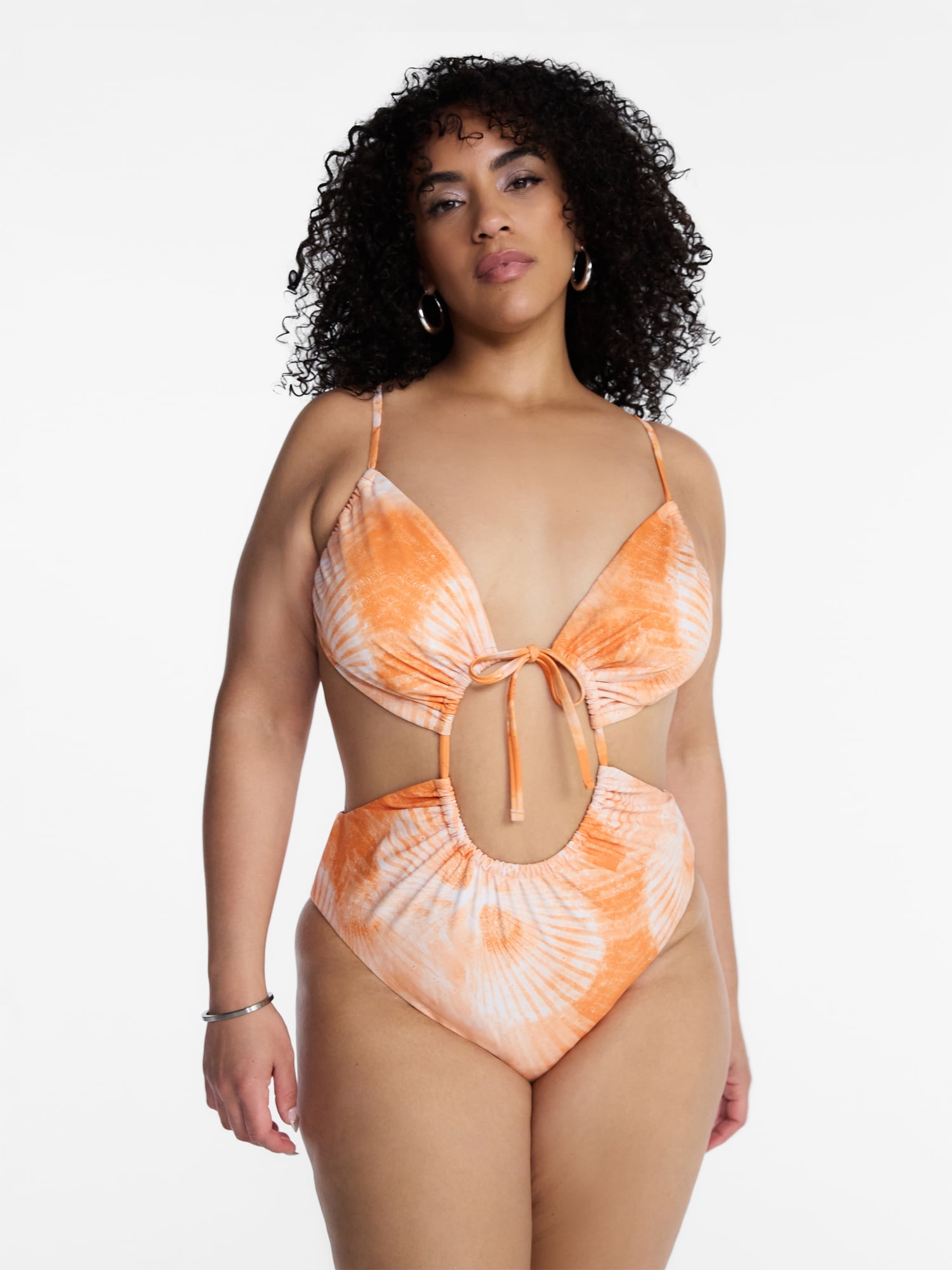 Hot Girl Summer by Megan Thee Stallion Women's and Women's Plus Sunset Shell Cutout One-Piece Swimsuit, Sizes XS-3X