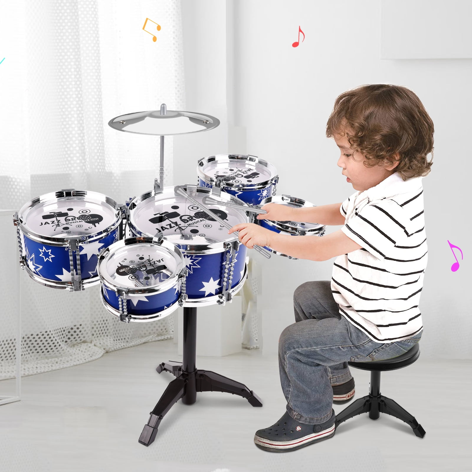 Yuhuan Kids Drum Set for Beginners Children Jazz Drum Sets 5 Drums with