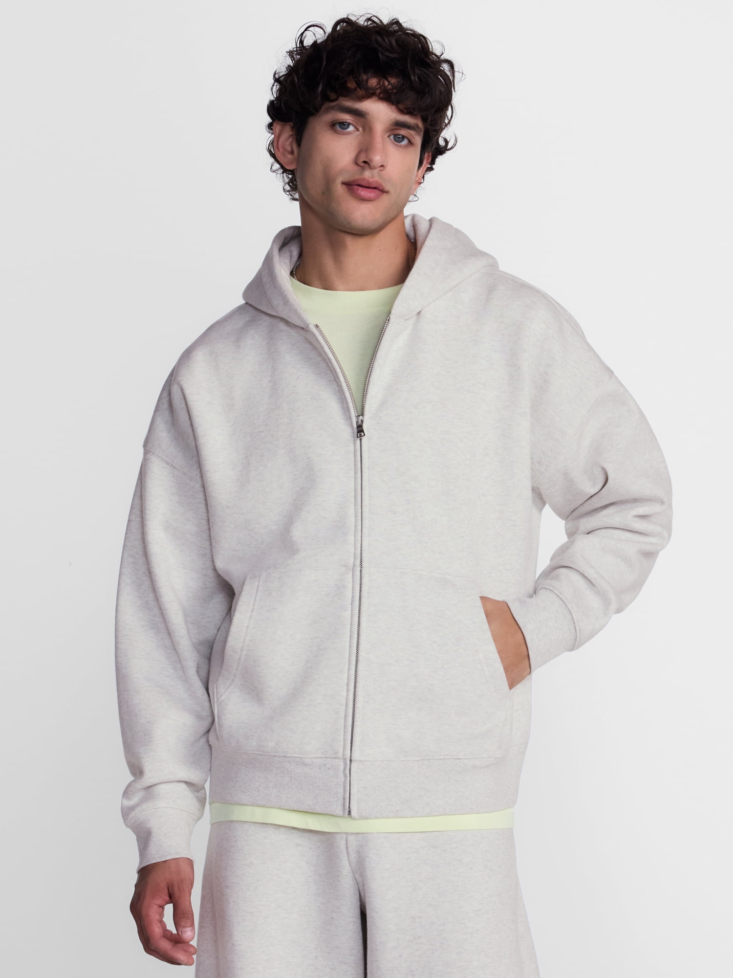 No Boundaries Boxy Fit Heavyweight Fleece Full Zip Hoodie Sweatshirt, Men's Sizes XS-3XL