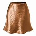 thumbnail image 3 of Women'S Elegant High Waist Ruffle Mini Skirt Silky Satin Fishtail A-Line Skirts Brown L, 3 of 7