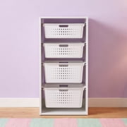 Your Zone Kids Sliding Bin Organizer with 4 Storage Bins, White