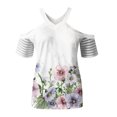 thumbnail image 4 of ICHUANYI Clearance Women Fashion Summer Sexy Printed Regular Starpless Mesh Short Sleeves V Neck Top(White, S) ICHUANYI WER2023080812953, 4 of 5