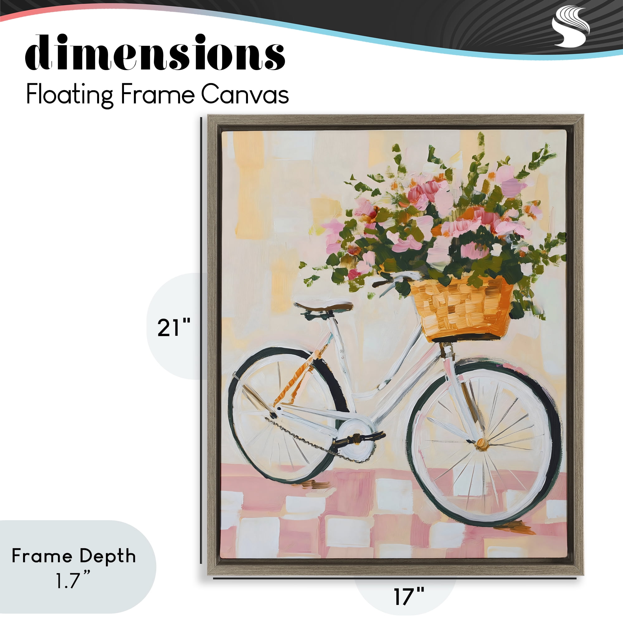 Stupell Industries Blooming Bicycle Basket Brown Framed Floater Canvas Wall Art, design by The Prints Vibe