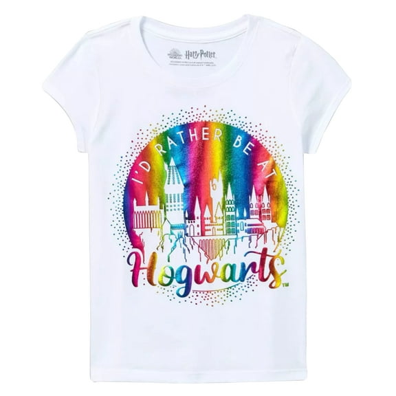 Harry Potter Girl's Short-Sleeve "I'd Rather Be..." T-Shirt (White, Medium, M, 7-8)
