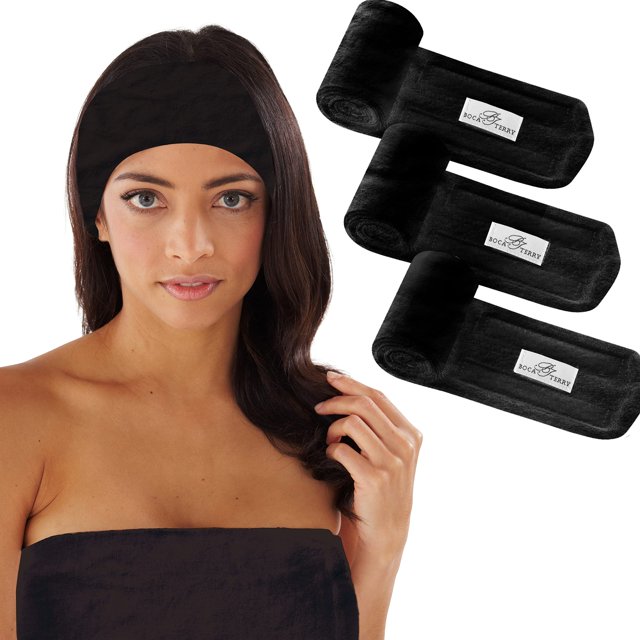 Diadema de maquillaje Boca Terry, algodón, diadema de toalla ajustable para mujer, para lavar la cara, tratamientos cosméticos y para el cuidado de la piel. Paquete de 3