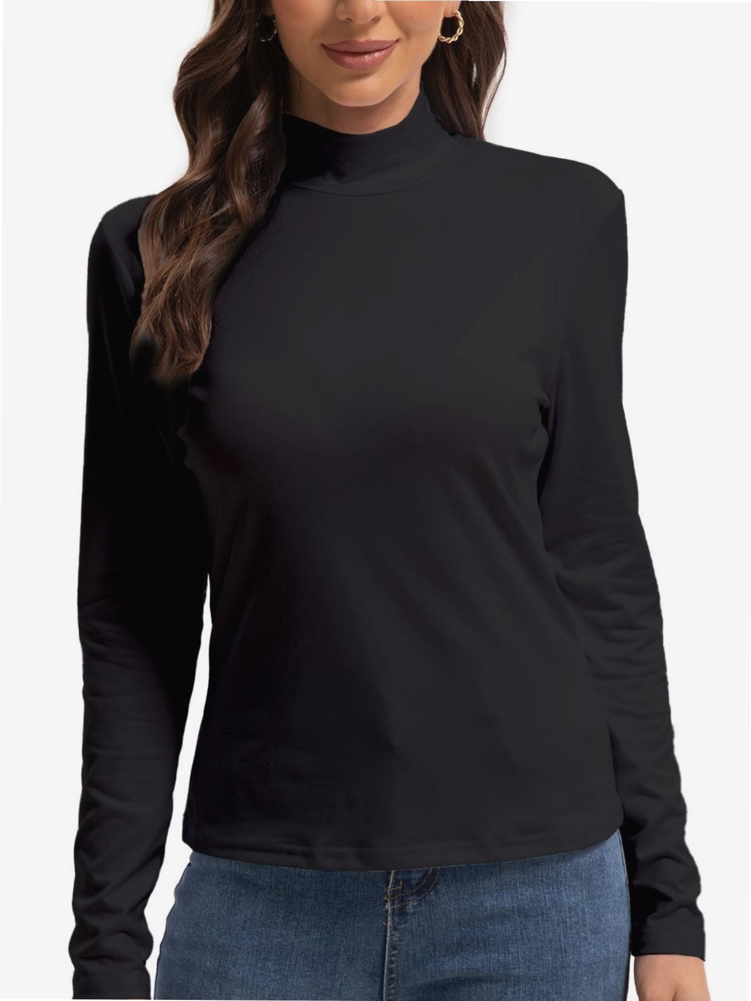 Women's Turtleneck Long Sleeve Shirt - Slim Fit Striped Stretch Blouse Basic Top 2024