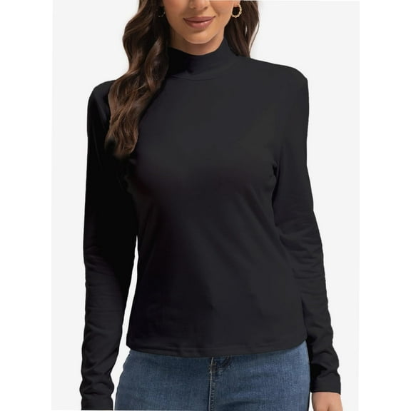Women's Slim Fit Mock Turtleneck Pullover Top - Long Sleeve Lightweight Casual Shirt