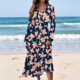 thumbnail image 2 of WTOBBY Women's Casual Fashion Floral Print V-Neck Long Sleeve Waist Long Dress Maxi Length with Flowy Hem for Elegance Waist-Defining Tie for Feminine Shape Boho Style ,Royal Blue M, 2 of 4