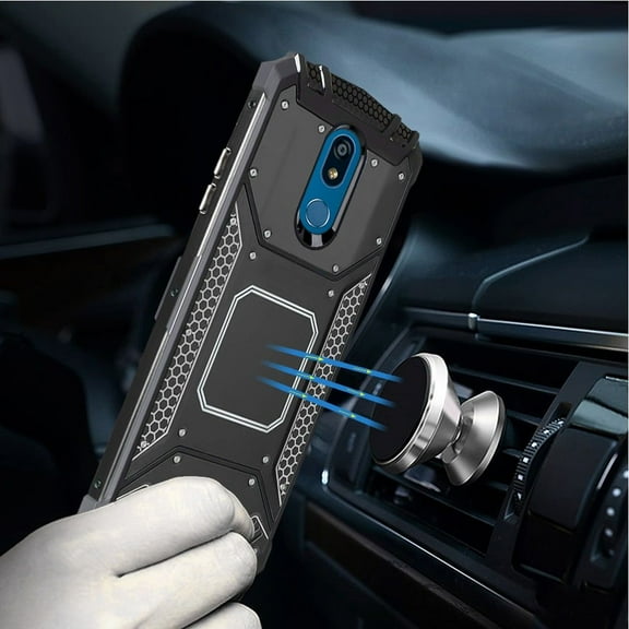 For LG K40 Harmony 3 Metal Jacket Dual-Layer Shockproof Hybrid Case Cover - Black