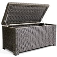 thumbnail image 2 of Krikacy Patio Wicker Side Table Outdoor Coffee Table Rattan Patio Table with Tempered Glass Top for Yard, Garden, Backyard,40" x 22" x 19",Brown, 2 of 6