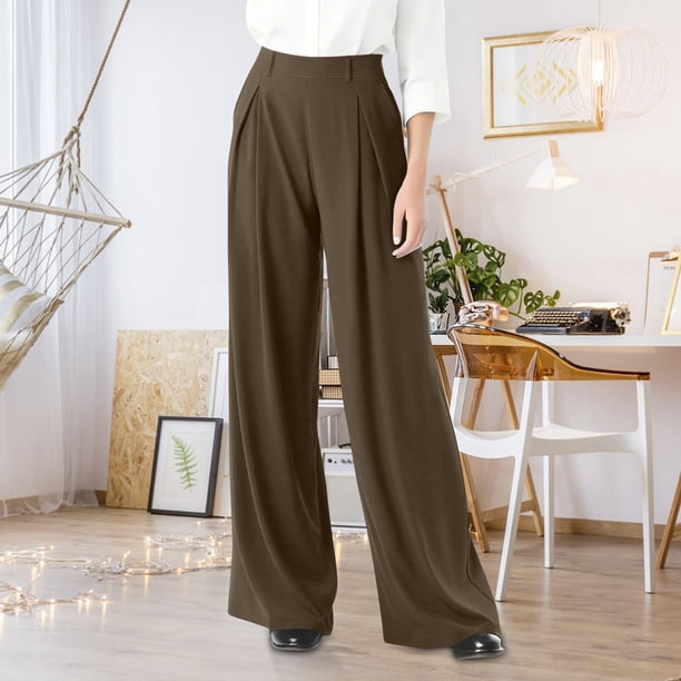 bbyeadc Women's Brown Dress Pants Straight Wide Leg Plus Size Work Pants  Casual High Waist Business Pant with Pockets 4x 5x Dressy Solid Color Slacks,  Coffee 4XL - Walmart Business Supplies