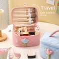 thumbnail image 2 of Bolsa de maquillaje de pana color crema con diseño de tulipán, de cera suave y decorativa, bolsa de maquillaje portátil de gran capacidad, 2 of 5