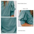 thumbnail image 2 of Camisa de manga de burbuja corta para mujer Cuello redondo Cierre de botón de color puro Puño suelta Camisa de manga de soplo plisada Top para verano Lago Verde XXL, 2 of 5